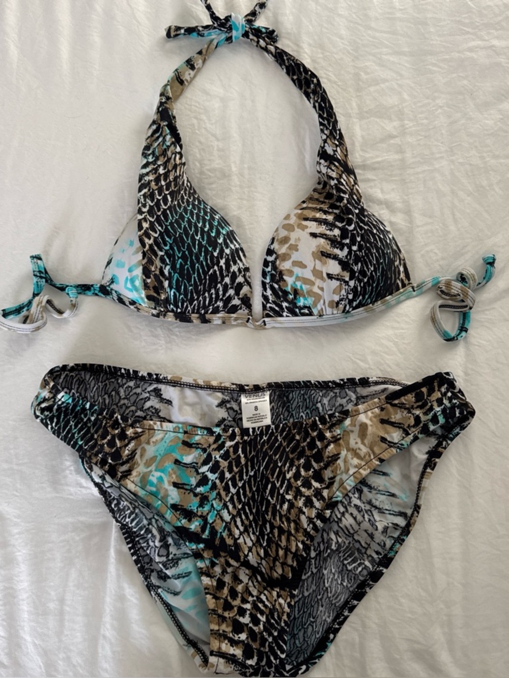 Venus- Women’s brand new Printed Halter Bikini Set – Teal & Black